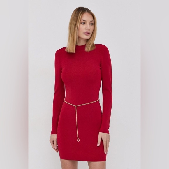 New Guess Vibrant Red Backless Dress SZ L - Picture 3 of 11